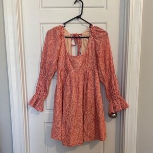 Pilcro Peach Paisley Long Sleeve Dress